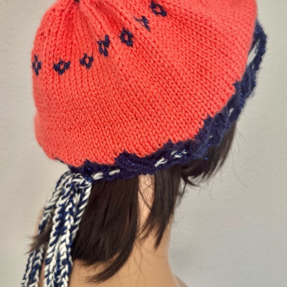Hand Knits 2 Love Slouch Beanie Hat Fair-isle Tassels Adjustable Fit Designer - Picture 2 of 10